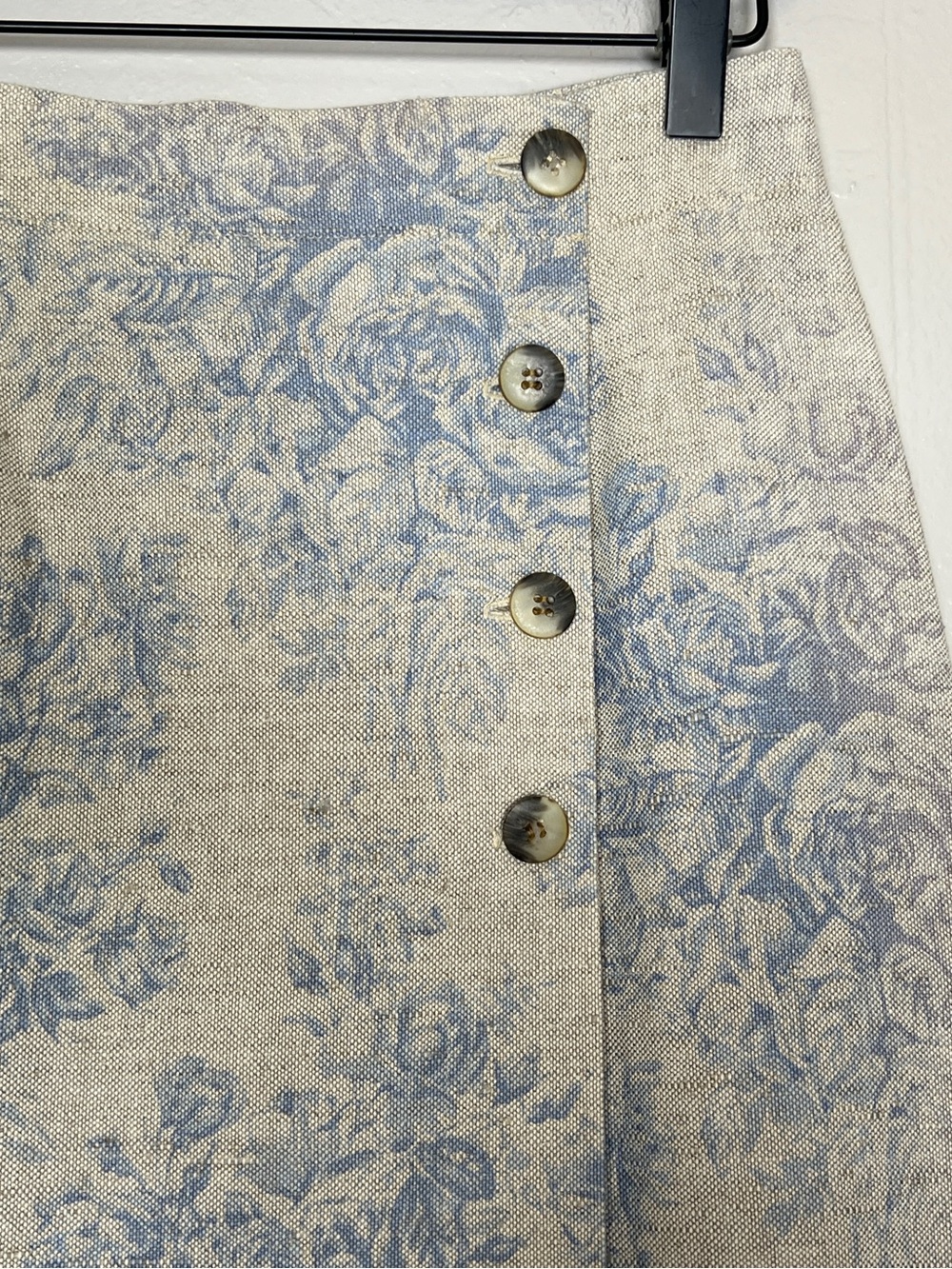 COLDWATER CREEK Women’s Size 6 Beige/ Blue Floral Print Vintage Linen Maxi Skirt - Picture 6 of 12